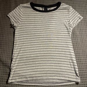 Rue 21 tee shirt. Black, grey, white striped.